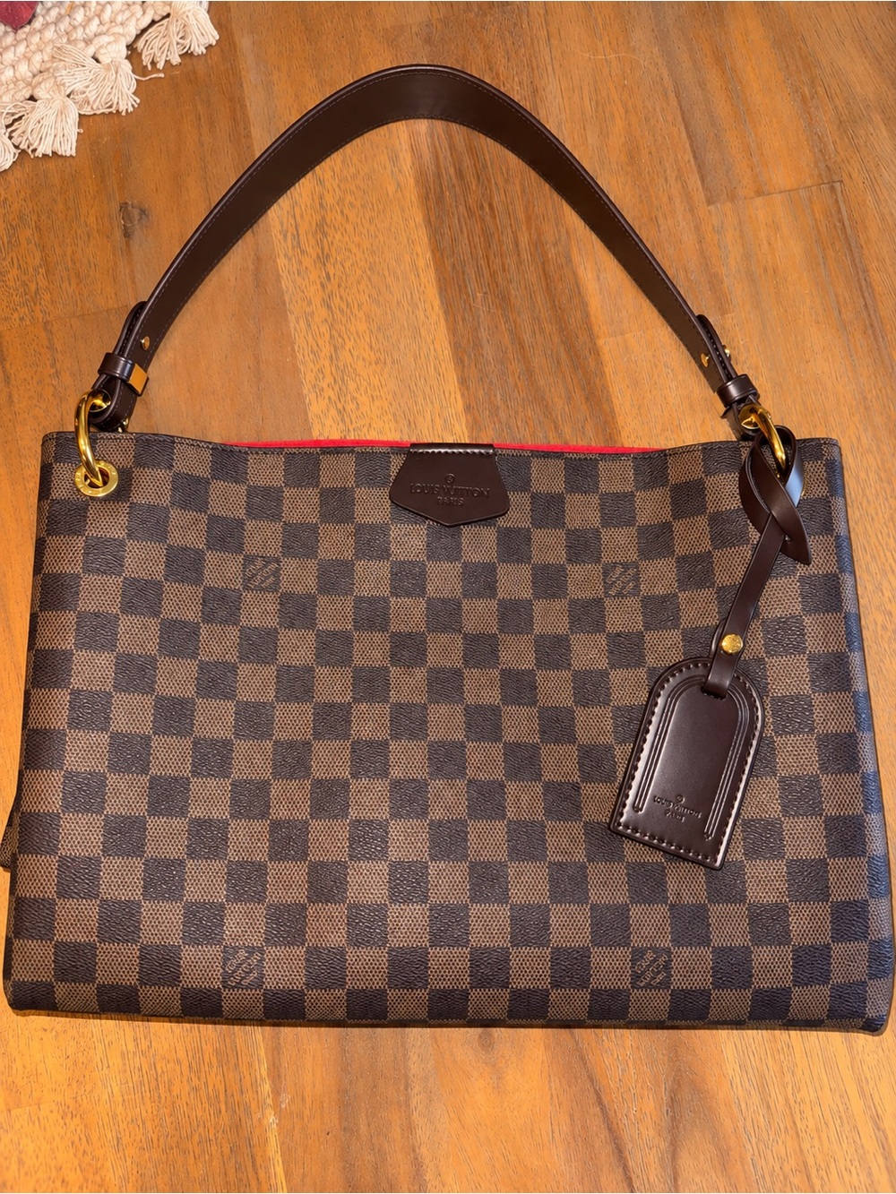 Brown Checker Shoulder Bag with Dark Trim